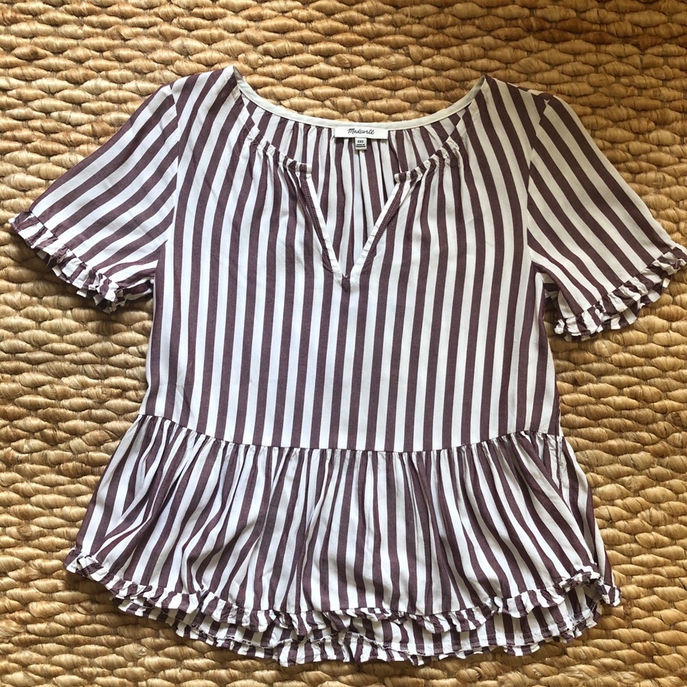 Madewell Peplum Subtle Ruffle Stripe Top